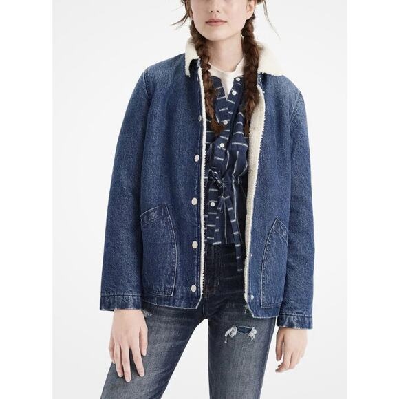 J.Crew Sherpa Lined Denim Jacket Medium | Cozy Jean Trucker Coat - Picture 2 of 10